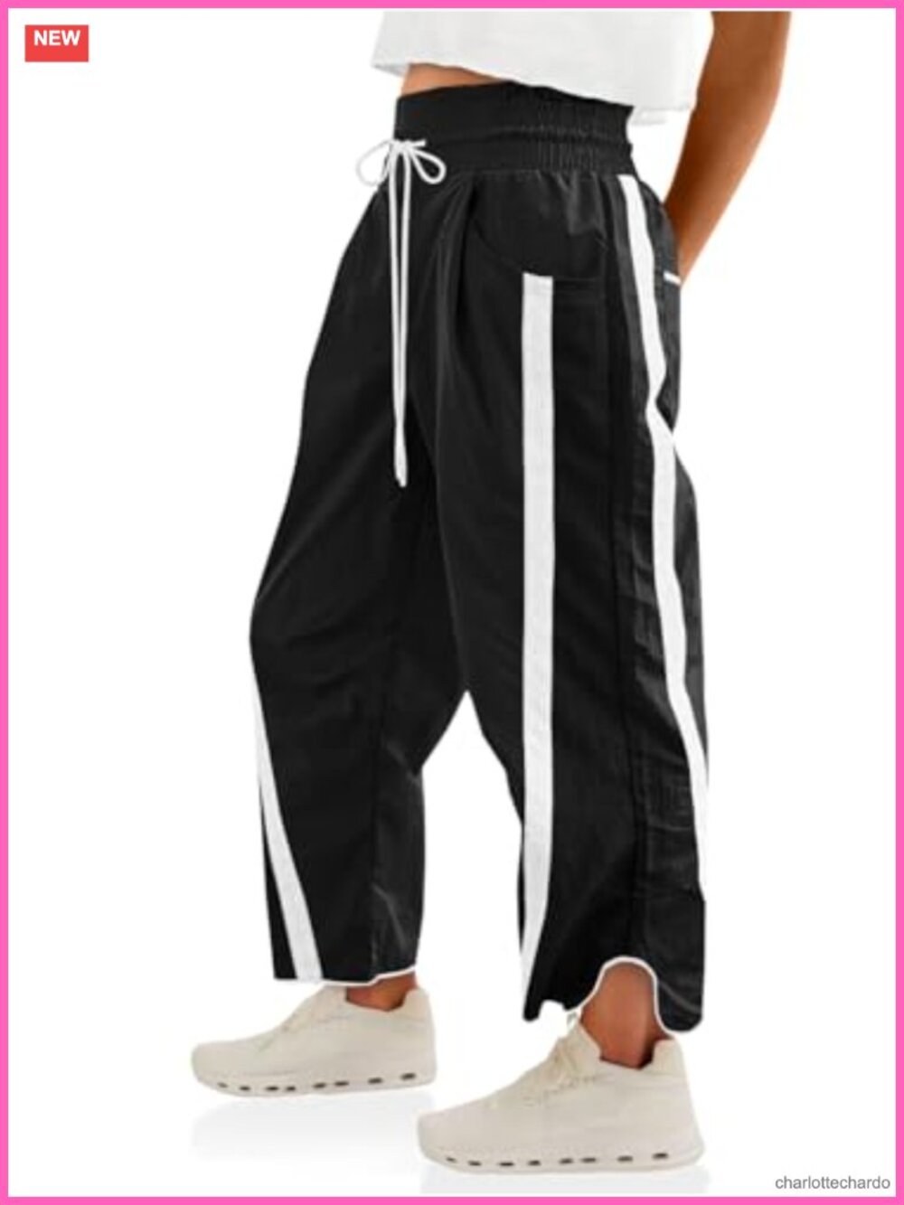 Wide Leg Track Pants Baggy Drawstring Elastic Waist 100% Polyamide